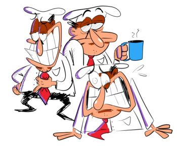 1boy black_hair black_pants bulging_eyes chef chef_hat coffee_mug cup eye_twitch facial_hair grimmoirre grin hat holding holding_cup male_focus mug mustache necktie nervous pants peppino_spaghetti pizza_tower red_necktie sleepy smile