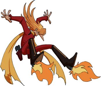 beesgav big_nose black_boots boots coat cyborg cyborg_009 dynamic_pose flying full_body gun hair_over_one_eye jet_link long_hair male_focus orange_hair pants red_coat red_pants scarf serious soldier spiked_hair weapon yellow_scarf