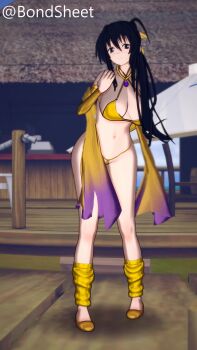 Rule 34 | animated, bare shoulders, beach, bikini, breasts, gold bikini, high school dxd, himejima akeno, large breasts, licking finger, long hair, looking at viewer, swimsuit, tagme, video