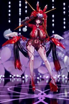 3d black_hair black_pantyhose bodysuit breasts chi_ming_3d game_cg huge_breasts latex non-web_source original pantyhose red_eyes solo