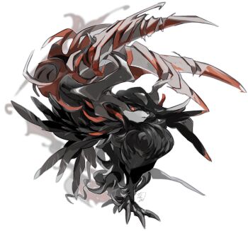 absol closed_mouth commentary_request full_body gen_3_pokemon highres horns kanami_(bprod) looking_to_the_side mega_absol_z mega_pokemon nintendo no_humans pokemon pokemon_(creature) red_eyes sideways_glance simple_background white_background