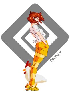 1girl ass bird birdbrain_(synthesizer_v) breasts butt_crack chicken cooca_cat crocs drill_hair green_sandals green_shorts green_thighhighs hands_in_pockets highres kasane_teto red_eyes red_hair sandals shirt short_hair short_sleeves shorts sidelocks small_breasts solo standing striped_clothes striped_thighhighs t-shirt thighhighs tied_shirt tiptoes twin_drills utau white_shirt