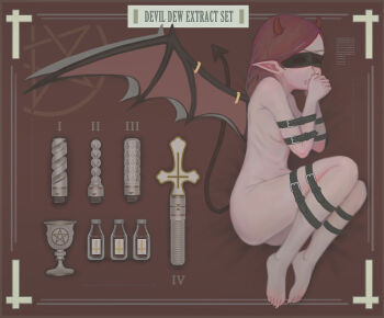 1girl bdsm blindfold bondage bound devil ikelag nude original restrained solo