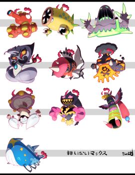 alternate_universe arbok banette beak black_eyes blank_eyes cannon checkered_background claws closed_mouth coil commentary_request dynamax fang fangs fins full_body gen_1_pokemon gen_2_pokemon gen_3_pokemon gigantamax gigantamax_(other) glowing hands_up hashtag heart highres horns industrial_pipe lava looking_at_viewer looking_down military military_vehicle motor_vehicle muk mushroom nintendo no_humans octillery open_mouth orange_eyes parasect pink_eyes pokemon pokemon_(creature) purple_eyes seaking sharp_teeth sideways_glance sido_(slipknot) signature slime_(substance) smoke tail tank teeth tentacles tongue tongue_out victreebel wailord weezing wings xatu