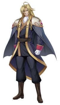 Rule 34 | 1boy, ahoge, armor, blonde hair, boots, cape, full body, game cg, gloves, grin, highres, inoino, kouyoku senki exs-tia, large variant set, long hair, looking at viewer, male focus, naiolo (exs-tia), non-web source, official art, pants, pauldrons, purple eyes, shoulder armor, shoulder pads, smile, solo, standing, tachi-e, transparent background, variant set, white gloves
