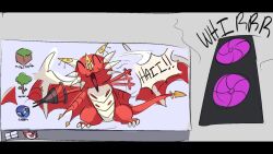 animated armor closed_eyes computer digimon dragon examon fire happy looking_at_another looking_at_viewer mameo_(digimon) meme monitor sound video wings