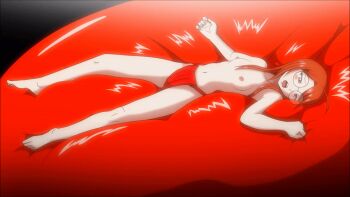 1girl ahoge animated animated_gif balloon barefoot blush bouncing breasts brown_eyes brown_hair fantasyblade female_focus full_body fundoshi glasses hasegawa_chisame japanese_clothes legs lying mahou_sensei_negima! matching_hair/eyes navel nipples on_back open_mouth oversized_object red_fundoshi round_eyewear small_breasts solo thighs