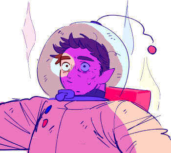 Rule 34 | 1boy, backpack, bag, black eyes, black shirt, brown hair, buttons, forehead, ghost, helmet, highres, humanization, male focus, nervous sweating, nintendo, olimar, parted lips, pikmin (series), pikmin 3, plasm wraith, pointy ears, red bag, reflection, shirt, short hair, simple background, solo, space helmet, spacesuit, sweat, thick eyebrows, turtleneck, turtleneck shirt, unusually open eyes, upper body, whistle, white background, wide-eyed, yu pikmin