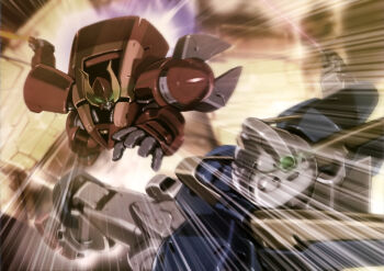 artist_request beam_cannon cable earth_federation energy_sword green_eyes gundam gundam_perfect_file highres magazine_scan mecha mecha_focus mobile_suit motion_lines no_humans official_art painting_(medium) promotional_art realistic rig_contio robot scan scene_reference science_fiction sword thrusters traditional_media v-fin v2_gundam victory_gundam weapon zanscare