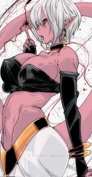 1girl android_21 black_tank_top breasts cleavage colored_skin dragon_ball energy_ball highres jewelry kinakomochi_(user_vedc2333) large_breasts majin_android_21 pink_background pink_skin stomach tail tank_top white_hair