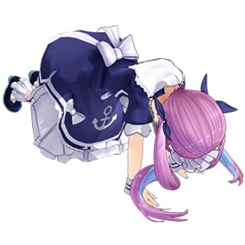 1girl 3d all_fours anchor_print back_bow bad_source blue_dress blue_ribbon bow commentary dress full_body hair_ribbon hololive long_hair lowres maid_headdress minato_aqua minato_aqua_(1st_costume) multicolored_hair official_art outline ribbon solo transparent_background twintails two-tone_hair virtual_youtuber white_bow white_outline