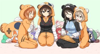 Rule 34 | 10s, bandages, boko (girls und panzer), brown eyes, brown hair, cosplay, eyepatch, closed eyes, girls und panzer, hikyakuashibi, instrument, kantele, keizoku military uniform, kigurumi, kuromorimine military uniform, mika (girls und panzer), nishizumi maho, nishizumi miho, shimada arisu, siblings, silver hair, sisters, sitting, smile