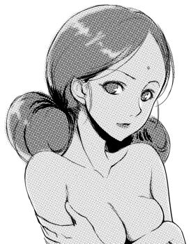 1girl bindi breasts cleavage dark-skinned_female dark_skin female_focus fugetac greyscale gundam holding_own_arm lalah_sune mobile_suit_gundam monochrome pointy_ears raised_eyebrows short_hair simple_background solo white_background