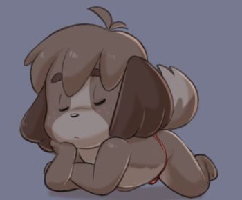 1boy animal_crossing animal_ears closed_eyes closed_mouth dandi digby_(animal_crossing) dog_boy dog_ears dog_tail freckles furry furry_male grey_background male_focus male_underwear nintendo red_male_underwear shota tail underwear