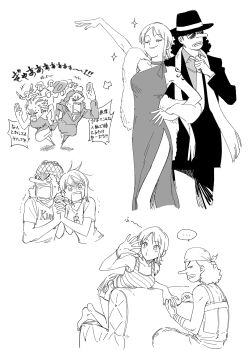 ... 1boy 1girl applying_another's_manicure applying_manicure arm_up arrow_(symbol) bare_shoulders barefoot bracelet breasts chiyo_(qiandai) closed_eyes closed_mouth collarbone collared_shirt commentary cropped_legs cropped_torso dress fur_scarf hand_on_own_hip hat highres holding holding_brush holding_hands holding_makeup_brush jacket jewelry kneeling long_nose makeup_brush medium_breasts miniskirt motion_lines multiple_views nail_polish nail_polish_brush nami_(one_piece) necktie one_piece overalls painting_nails running scared shaded_face shirt short_hair short_sleeves shoulder_tattoo side_slit simple_background sitting skirt sleeveless sleeveless_dress smile sparkle spoken_ellipsis suit_jacket tank_top tattoo trembling upper_body usopp white_background