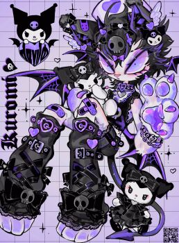 1boy :&lt; amatou_akuma animal_ears animal_feet animal_hands animal_nose artist_name bandaid bandaid_on_knee bandaid_on_leg bat_wings belt belt_collar black_bow black_frills black_hair black_horns black_leg_warmers bow bow_hair_ornament buckle cat_ears cat_paws chain chain_bracelet character_doll character_name choker claws closed_mouth collar colored_skin creature cross cross-laced_clothes cross_hair_ornament demon_boy demon_horns demon_tail demon_wings doll ear_piercing ear_wings eyeshadow frilled_bow frilled_leg_warmers frilled_shirt frilled_shorts frills frown full_body goth_fashion gradient_eyes hair_bow hair_ornament hairclip hand_up head_wings heart heart-shaped_buckle heart_choker heart_hair_ornament hello_kitty highres holding holding_stuffed_toy horns jewelry kuromi lace lace-trimmed_bow lace-trimmed_leg_warmers lace-trimmed_shirt lace-trimmed_shorts lace_trim leg_warmers looking_at_viewer makeup male_focus mini_wings multicolored_eyes multicolored_hair original pawpads piercing pom_pom_(cheerleading) purple_claws purple_eyes purple_fur purple_hair purple_theme purple_trim purple_wings sanrio shirt short_hair shorts signature skull skull_hair_ornament sleeveless sleeveless_shirt solo sparkle streaked_hair stuffed_animal stuffed_toy tail two-tone_fur white_fur wings