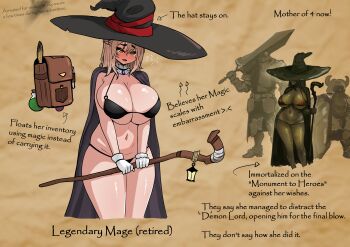 1girl absurdres breasts character_name character_profile hat highres holding holding_staff huge_breasts mage_staff original pointing_out_the_details reference_sheet staff the_only_shoe witch witch_hat