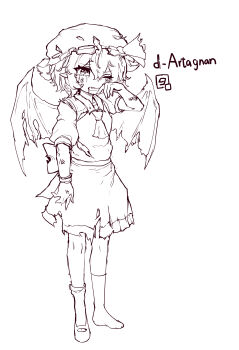 Rule 34 | 1girl, absurdres, ascot, back bow, bat wings, blood, blood from mouth, bow, collared shirt, commentary, crying, crying with eyes open, defeat, frilled skirt, frills, full body, greyscale, hat, hat ribbon, highres, korean commentary, mary janes, medium hair, mob cap, monochrome, one eye closed, open mouth, pointy ears, rampa93, remilia scarlet, ribbon, shirt, shoes, single shoe, skirt, socks, solo, tears, torn clothes, torn hat, torn shirt, torn skirt, torn wings, touhou, wings, wrist cuffs