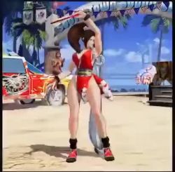 1girl animated bouncing_breasts breasts brown_hair cleavage idle_animation large_breasts long_hair lowres ponytail shiranui_mai snk solo the_king_of_fighters the_king_of_fighters_xv video