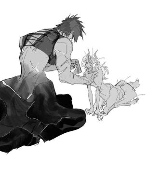 2girls centaur centauroid deer_girl greyscale handkerchief holding holding_handkerchief horns long_hair monochrome monster_girl multiple_girls muscular muscular_female original s_xing_guowang scar scars_all_over short_hair simple_background sitting taur too_many white_background