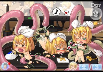 >_< 3girls biting biting_finger black_shorts black_sleeves blonde_hair blue_eyes blush bow chibi commentary_request computer_mouse cum cum_in_pussy detached_sleeves drawing_tablet eraser excessive_cum flat_chest fourth_wall full_body gachimuchi gloves hair_bow hair_ornament hairclip heads-up_display highres kagamine_rin kitsunerider leg_warmers looking_afar looking_at_viewer looking_to_the_side mini_person minigirl monitor multiple_girls musical_note nipples one_eye_closed open_mouth pen pussy sailor_collar shirt short_hair shorts single_glove sleeveless sleeveless_shirt smile spoken_musical_note spoken_sweatdrop sweatdrop swept_bangs tentacle_sex tentacles uncensored user_interface vaginal van_darkholme vocaloid white_bow white_shirt yukkuri_shiteitte_ne