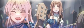 Rule 34 | 3girls, absurdres, bang dream!, bang dream! it's mygo!!!!!, bass guitar, brown hair, chihaya anon, closed eyes, commentary request, confetti, detached sleeves, earrings, electric guitar, fang, grey hair, guitar, highres, holding, holding bass guitar, holding guitar, holding instrument, instrument, jewelry, karakuzu mygo, long hair, male focus, multiple girls, nagasaki soyo, open mouth, pink hair, takamatsu tomori