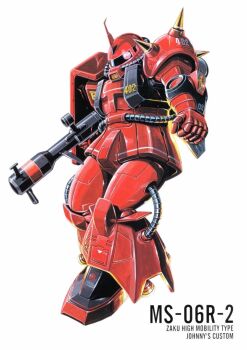 1980s_(style) bazooka_(gundam) cable character_name gundam gundam_msv highres machinery magazine_scan mecha mecha_focus mobile_suit no_humans official_art oldschool one-eyed ookawara_kunio painting_(medium) radio_antenna realistic retro_artstyle robot roundel scan science_fiction scope shield shoulder_spikes spikes traditional_media vernier_thrusters white_background zaku_ii zaku_ii_hmt zaku_ii_hmt_johnny_ridden_custom zeon