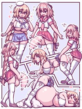 1boy 1girl 57mm aftersex androgynous astolfo_(fate) astolfo_(sailor_paladin)_(fate) bar_censor bare_shoulders bent_over beret big_belly blonde_hair blue_eyes blush bow braid braided_ponytail breasts censored comic cowboy_shot crop_top crossdressing cum cum_overflow cumdrip curvy doggystyle excessive_cum fate/grand_order fate_(series) fucked_silly full_body gigantic_testicles groin hair_bow hat heart hetero high_heels highres huge_breasts huge_penis huge_testicles inflation jeanne_d&#039;arc_(fate) jeanne_d&#039;arc_(mystery_treasure)_(fate) large_areolae long_hair looking_at_another looking_at_penis mini_hat miniskirt multiple_views navel nipple_slip nipples orgasm penis penis_awe pink_eyes pink_hair precum precum_string pumps sailor_collar sex sex_from_behind sideboob sidelocks skirt standing stomach_bulge sweat testicles thick_thighs thighhighs thighs trap trap_on_female underboob vaginal veins veiny_penis very_long_hair wide_hips