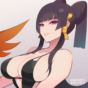 1girl black_hair breasts dead_or_alive dead_or_alive_5 dead_or_alive_5_last_round konishiki_(52siki) large_breasts nyotengu solo