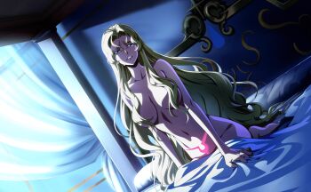 artist_request bed blonde_hair blue_eyes breasts code_geass code_geass:_fukkatsu_no_lelouch code_geass:_lost_stories completely_nude game_cg geass highres large_breasts non-web_source nude official_art shamna