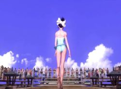 1girl 3d aihara_makoto animated artist_request ass beach black_eyes black_hair bow breasts hair_bow konami medium_breasts modeling one-piece_swimsuit outdoors rumble_roses rumble_roses_xx sound swimsuit tagme video wrestling_ring