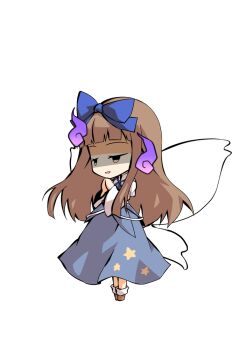 1girl blue_ribbon blue_skirt blue_vest blunt_bangs brown_eyes brown_hair brown_shoes chibi chibi_only commentary_request commission dairi full_body hair_ribbon large_variant_set long_hair neck_ribbon own_hands_together ribbon shaded_face shoes skeb_commission skirt skirt_set socks solo star_sapphire tachi-e touhou transparent_background variant_set very_long_hair vest white_socks wide_sleeves