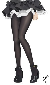 absurdres anklet black_pantyhose black_skirt highres jewelry pantyhose simple_background skirt thighhighs white_background yulnuxx