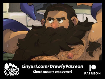 1boy armpit_hair armpits bara beard beard_over_mouth belly brown_hair drewfsfeet dungeon_meshi dwarf excessive_armpit_hair facial_hair hairy highres long_beard male_focus mustache nipples nude paid_reward_available pectorals senshi_(dungeon_meshi) solo sweat tentacles tentacles_on_male thick_arm_hair thick_chest_hair thick_mustache very_hairy very_long_beard