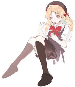 Rule 34 | 1girl, apron, beret, black apron, black hat, black socks, blonde hair, blue eyes, blue hair, braid, chopsticks, collared shirt, commentary, dkou, dumpling, eating, food, food in mouth, frilled shirt collar, frilled sleeves, frills, full body, gradient hair, hachiban ramen, hachiban ramen uniform, hat, highres, holding, holding chopsticks, jiaozi, kneehighs, link! like! love live!, long hair, love live!, mouth hold, multicolored hair, osawa rurino, puffy short sleeves, puffy sleeves, shirt, short sleeves, simple background, sitting, socks, solo, twin braids, virtual youtuber, white background, white shirt