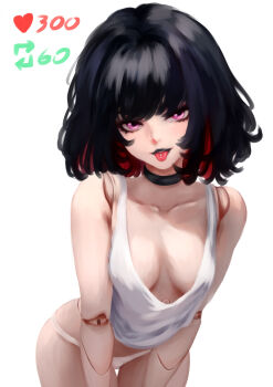 Rule 34 | abigail (baddelz), baddelz, black choker, black hair, black lips, choker, colored tips, doll joints, highres, joints, leaning forward, multicolored hair, original, panties, piercing, pink eyes, red hair, tank top, tongue, tongue out, tongue piercing, twitter strip game, underwear, white panties, white tank top