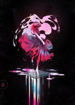 1girl barefoot dancing dress loika medium_hair original sleeveless sleeveless_dress solo