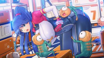 1girl 6+boys alien animated animated_gif arekara4nen ass bent_over blue_eyes blue_hair bodysuit breasts censored frottage game_cg grabbing_another's_breast groping large_breasts long_hair male_masturbation masturbation molestation monster multiple_boys open_mouth penis ponytail sennai_ni_nazo_no_seimei_hannou size_difference source_request thick_thighs thighs