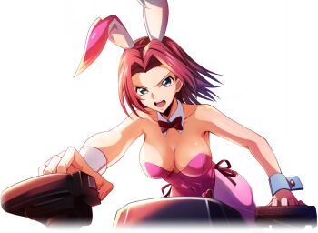 1girl animal_ears artist_request bare_shoulders blue_eyes bow bowtie breasts cleavage code_geass code_geass:_lost_stories collarbone covered_navel detached_collar fake_animal_ears female_focus forehead game_cg hair_intakes hairband heart highres kouzuki_kallen large_breasts leaning_forward leotard non-web_source official_art open_mouth outstretched_arm pantyhose piloting pink_hairband pink_leotard pink_pantyhose playboy_bunny rabbit_ears red_bow red_bowtie red_hair serious shiny_skin short_hair side-tie_leotard sidelocks simple_background solo standing strapless strapless_leotard teeth traditional_bowtie transparent_background v-shaped_eyebrows wrist_cuffs