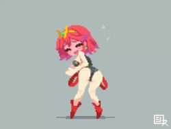 1girl animated ass ass_shake blush bouncing_breasts breasts chibi earrings embarrassed closed_eyes from_behind full_body hairband high_heels jewelry looking_at_viewer looking_back looping_animation one-piece_swimsuit open_mouth pixel_art pyra_(pro_swimmer)_(xenoblade) pyra_(xenoblade) red_hair shirosu short_hair smile solo standing swimsuit tagme video video xenoblade_chronicles_1 xenoblade_chronicles_(series) xenoblade_chronicles_2