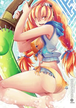 1girl absurdres aika_(eternal_arcadia) ass braid breasts eternal_arcadia gensox goggles goggles_on_head highres jacket large_breasts legs long_hair low-tied_long_hair medium_breasts orange_hair sega swimsuit thighs twin_braids
