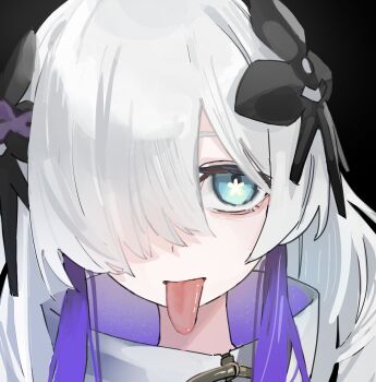 Rule 34 | 1girl, hair over one eye, kamitsubaki studio, long tongue, looking at viewer, sekai (cevio), tagme, tongue, uranosebi