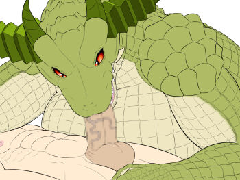 artist_request bracelet breasts censored crocodile fellatio furry horns nipples oral paizuri penis red_eyes sex tongue