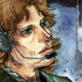 blue_eyes brown_hair headset male_focus metal_gear_(series) metal_gear_1 skull solid_snake solo