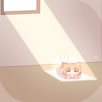 1girl absurdres animal_ear_fluff animal_ears blue_archive blunt_bangs blush cat_loaf chibi closed_eyes closed_mouth day drooling halo highres horuhara hot indoors lying mari_(blue_archive) neck_ribbon on_stomach orange_hair pajamas pink_pajamas polka_dot polka_dot_pajamas ribbon saliva solo sunlight window yellow_halo