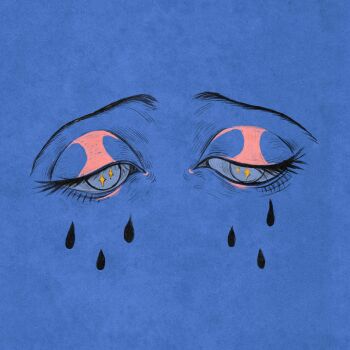 1other black_tears blue_background blue_eyes close-up crying eye_focus eyelashes galactixyi half-closed_eyes highres original raised_inner_eyebrows simple_background solo sparkle sparkling_eyes teardrop
