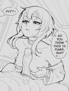 Rule 34 | 1boy, 1girl, alternate breast size (larger), anger vein, angry, breasts, breasts out, kono subarashii sekai ni shukufuku wo!, laughing, megumin, nude, paizuri, satou kazuma, windmill (windmillg)