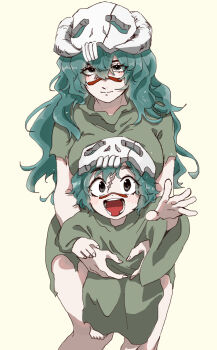 2girls bleach breasts green_hair highres holding_person large_breasts long_hair multiple_girls nelliel_tu_odelschwanck