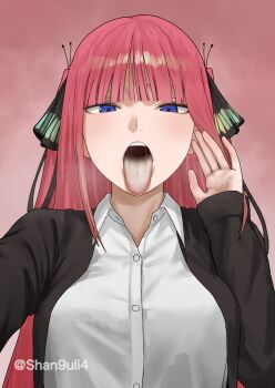 go-toubun_no_hanayome highres licking_nose nakano_nino saliva saliva_trail shan9uli4 smell tongue tongue_out