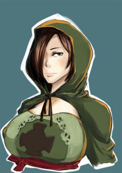 Rule 34 | 1girl, brown eyes, brown hair, dark souls (series), dark souls i, dark souls ii, emerald herald, female focus, hair over one eye, highres, hood, kent (kariumu), robe, solo